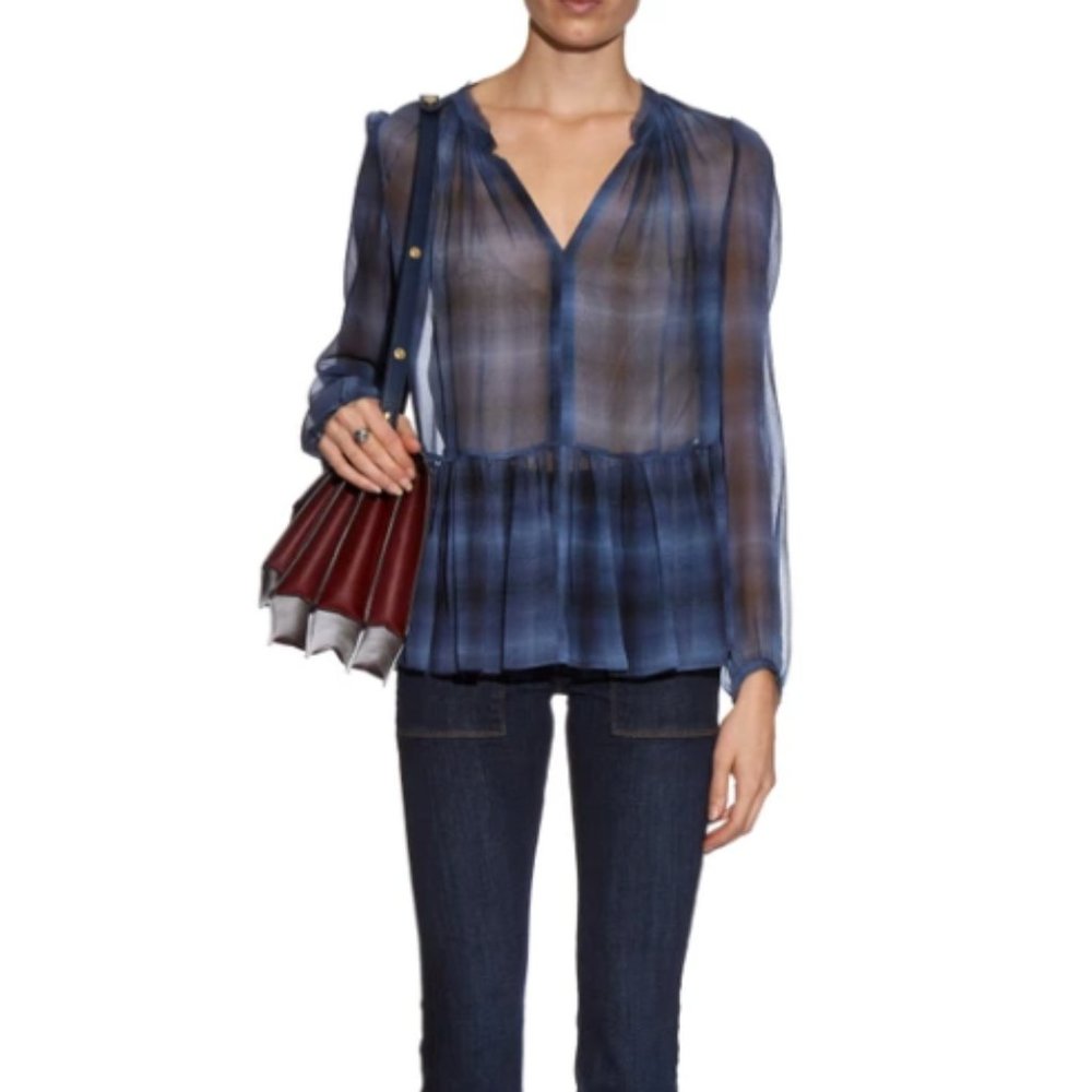 Rebecca Taylor Checked Silk Chiffon Blouse 0
